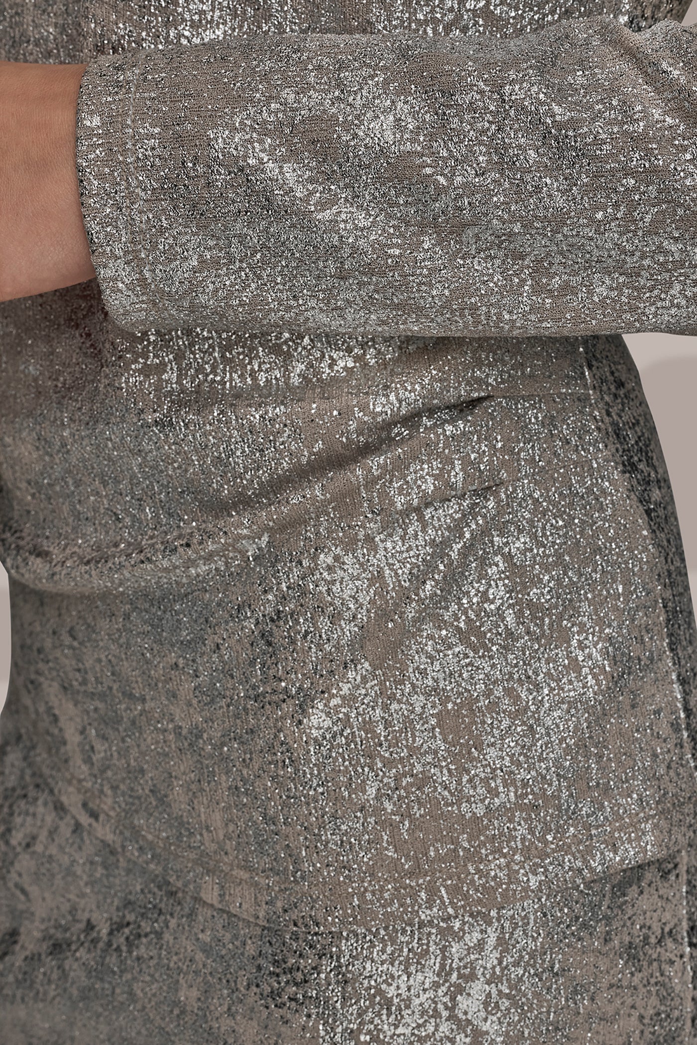vapor/silver LONG SLEEVE FOIL TOP Donna Karan