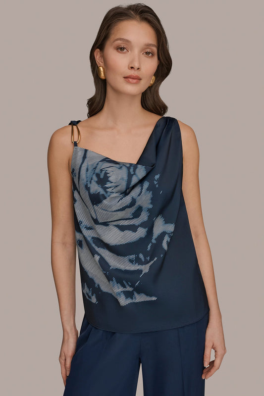 Nightfall Multi FLORAL COWL-NECK CUTOUT SHOULDER CAMI Donna Karan