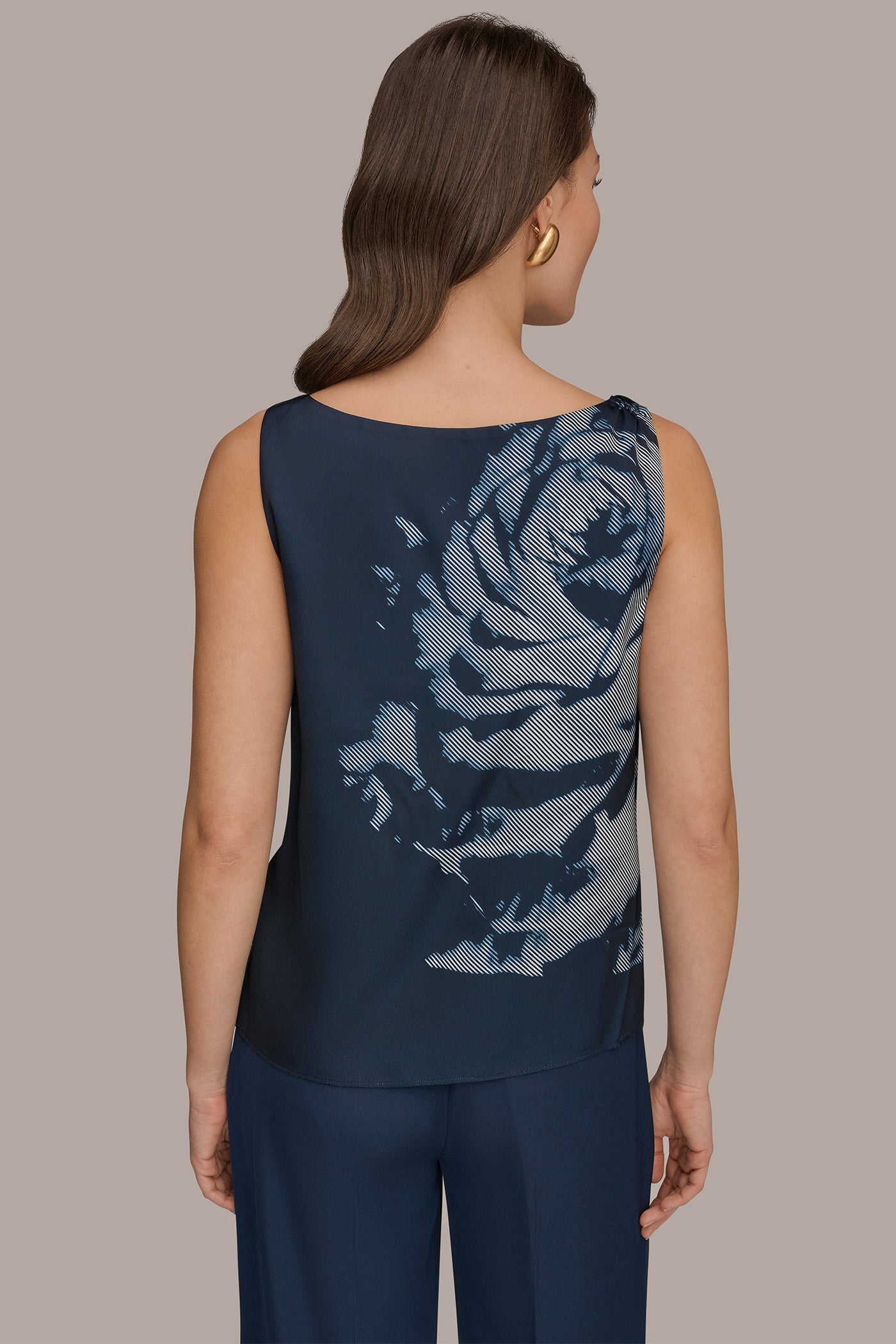 Nightfall Multi FLORAL COWL-NECK CUTOUT SHOULDER CAMI Donna Karan