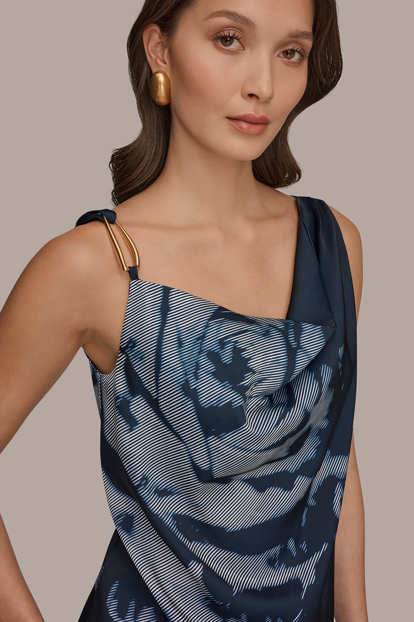 Nightfall Multi FLORAL COWL-NECK CUTOUT SHOULDER CAMI Donna Karan