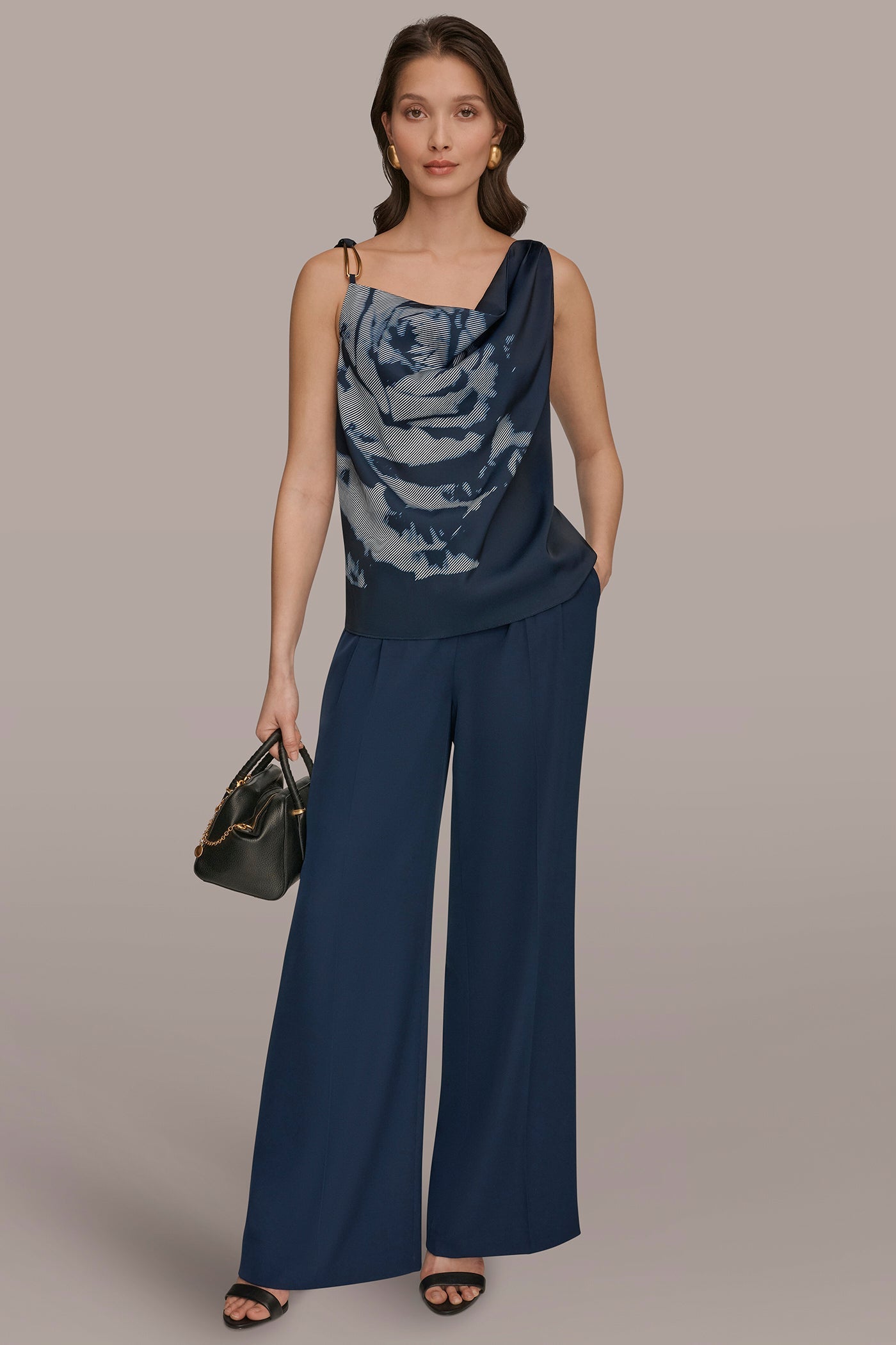 Nightfall Multi FLORAL COWL-NECK CUTOUT SHOULDER CAMI Donna Karan