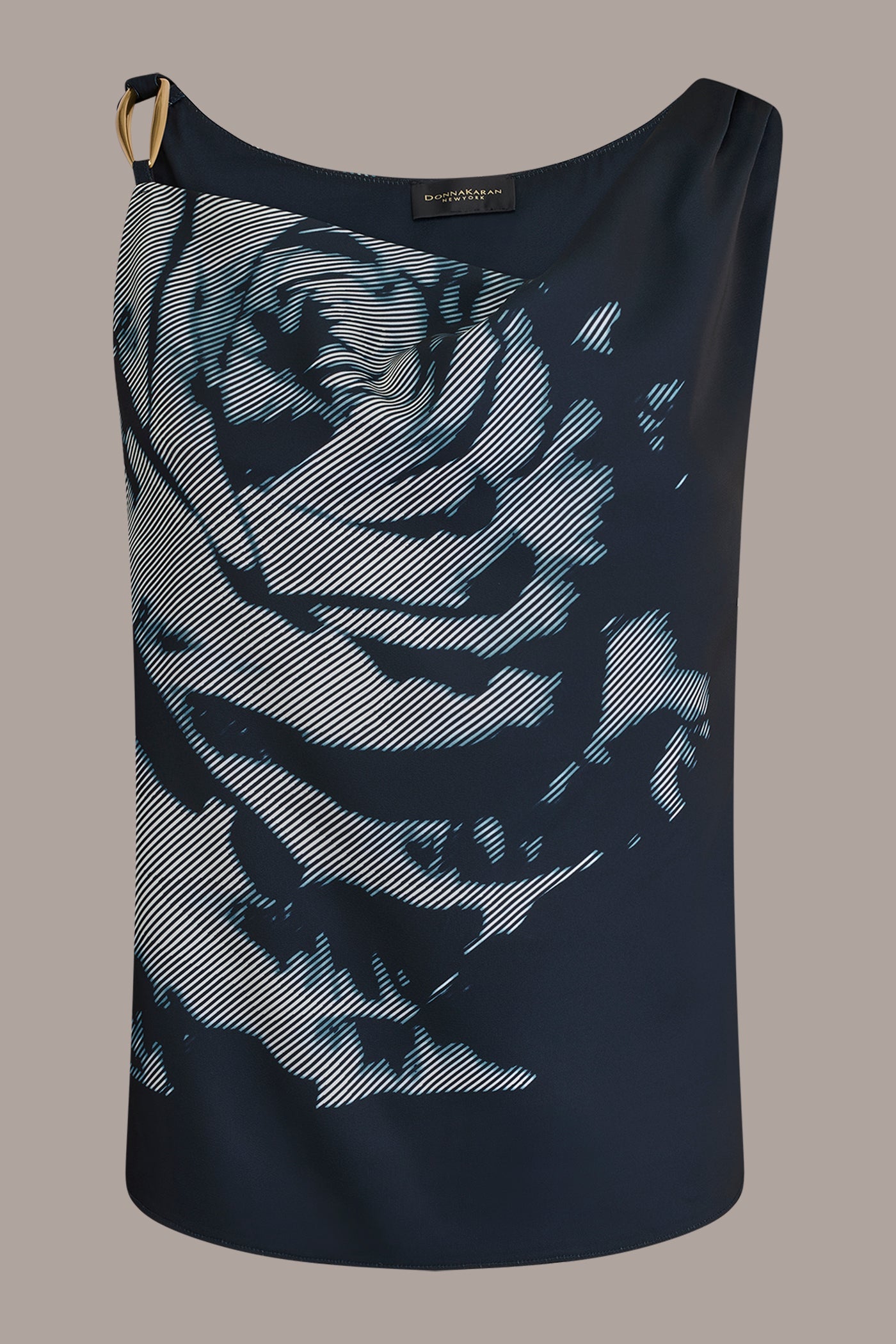 Nightfall Multi FLORAL COWL-NECK CUTOUT SHOULDER CAMI Donna Karan