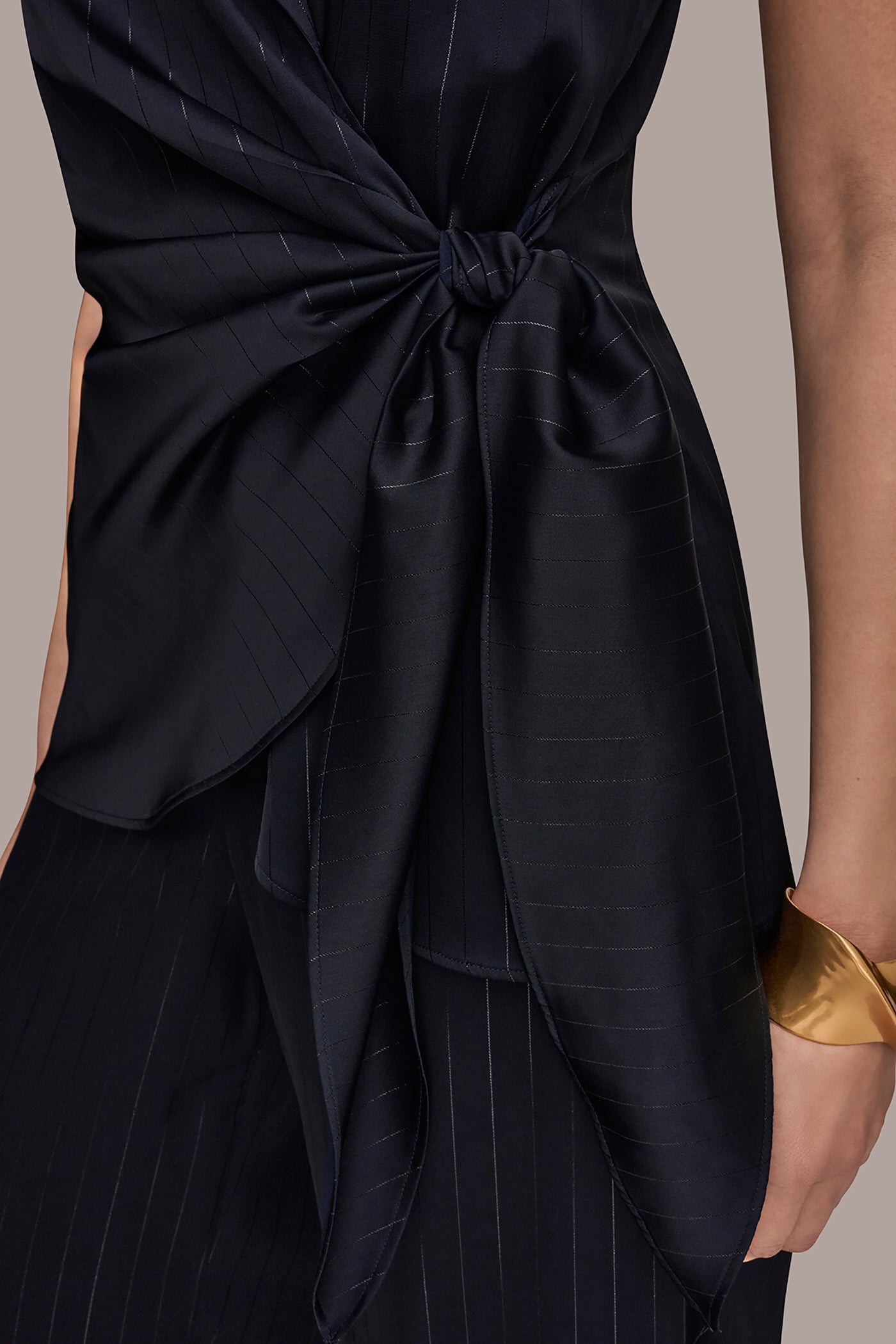 Navy PINSTRIPE FAUX WRAP TOP Donna Karan