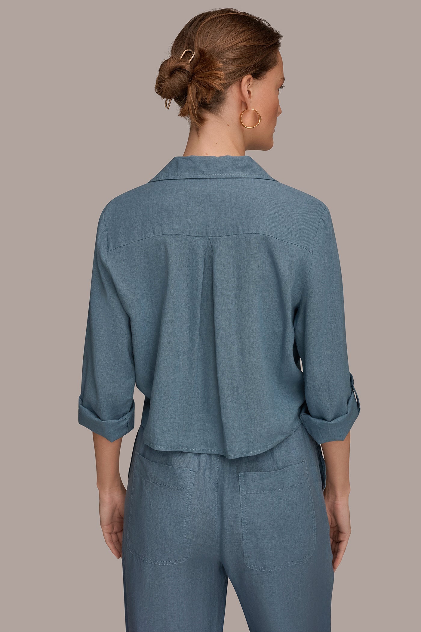 Washed Indigo LONG SLEEVE TIE-FRONT BLOUSE Donna Karan