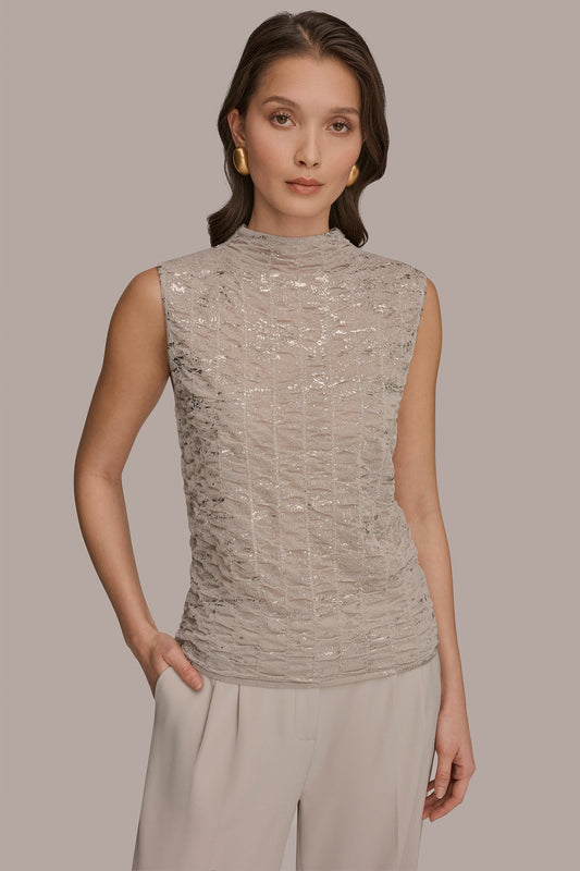 Tuscan Grey METALLIC RUCHED SWEATER Donna Karan