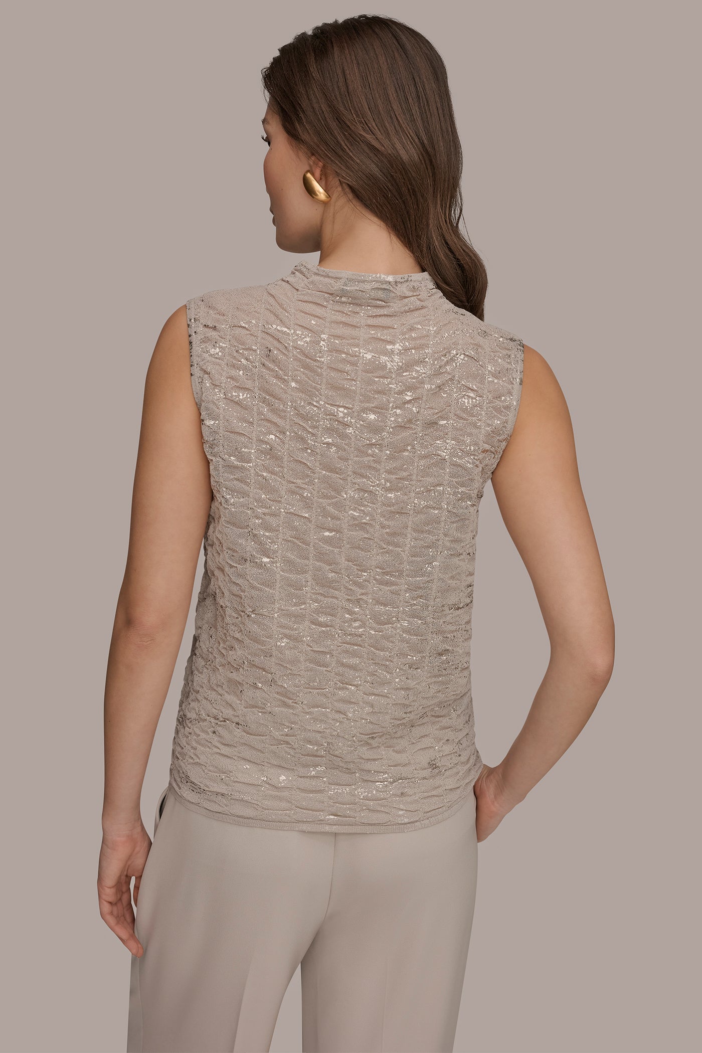 Tuscan Grey METALLIC RUCHED SWEATER Donna Karan
