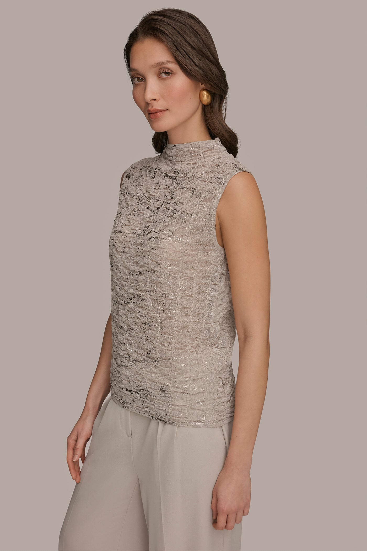 Tuscan Grey METALLIC RUCHED SWEATER Donna Karan