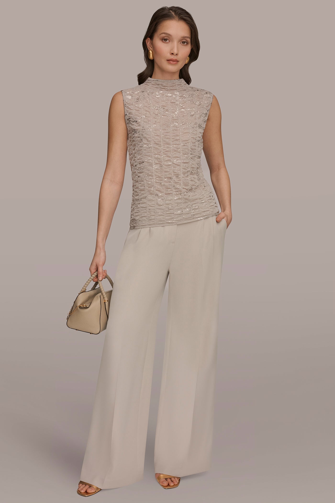 Tuscan Grey METALLIC RUCHED SWEATER Donna Karan