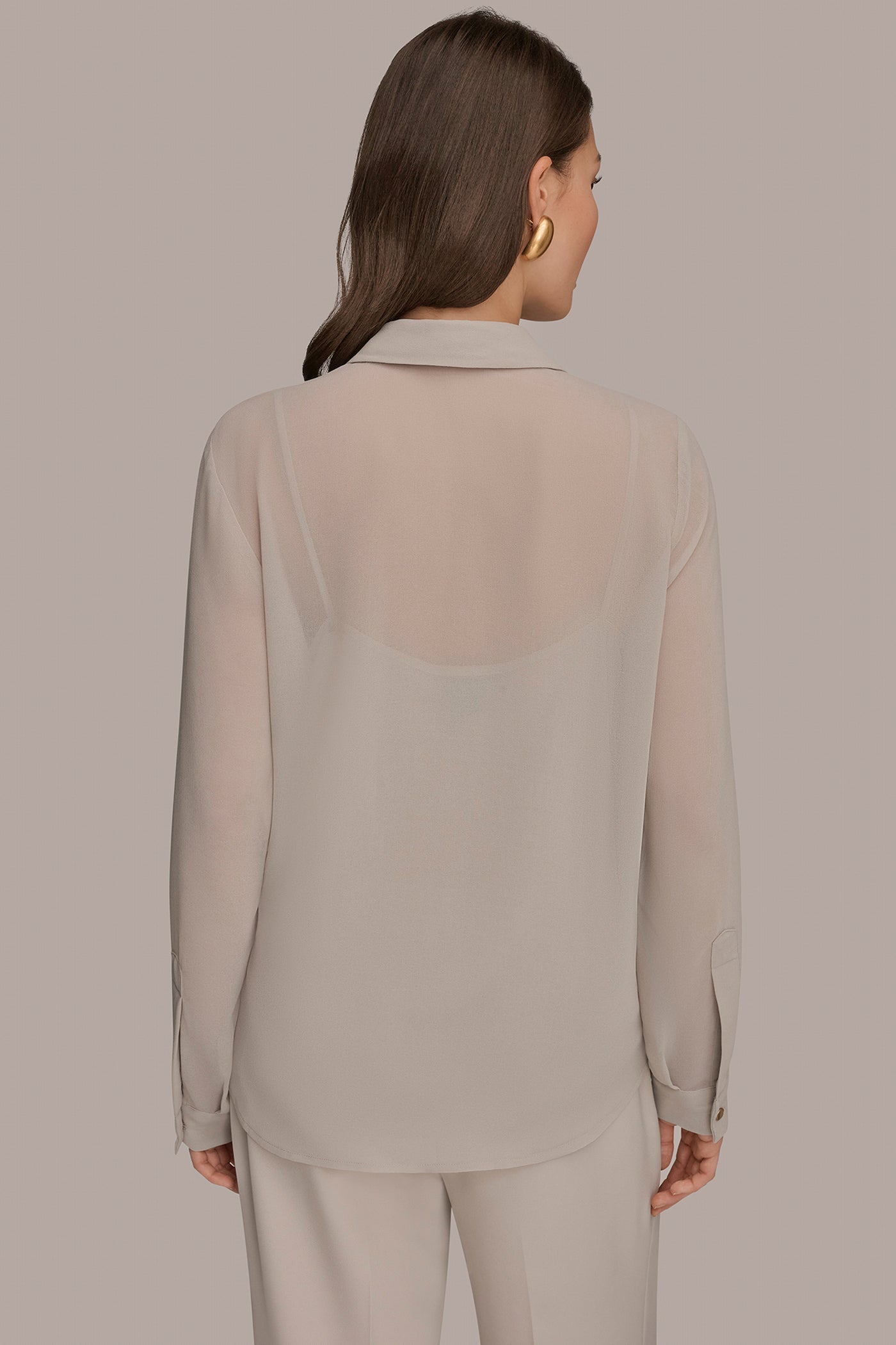 Turin/Champagne Gold METALLIC BRUSHSTROKE BLOUSE Donna Karan