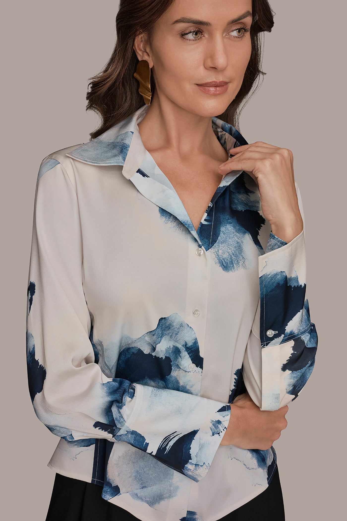 Nightfall/Sea Mist FLORAL HIGH-LOW BLOUSE Donna Karan