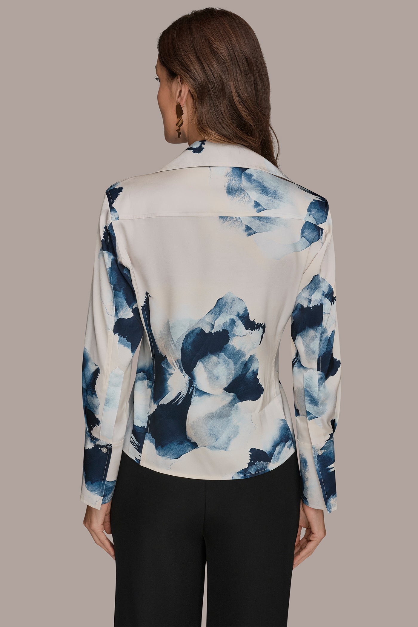 Nightfall/Sea Mist FLORAL HIGH-LOW BLOUSE Donna Karan