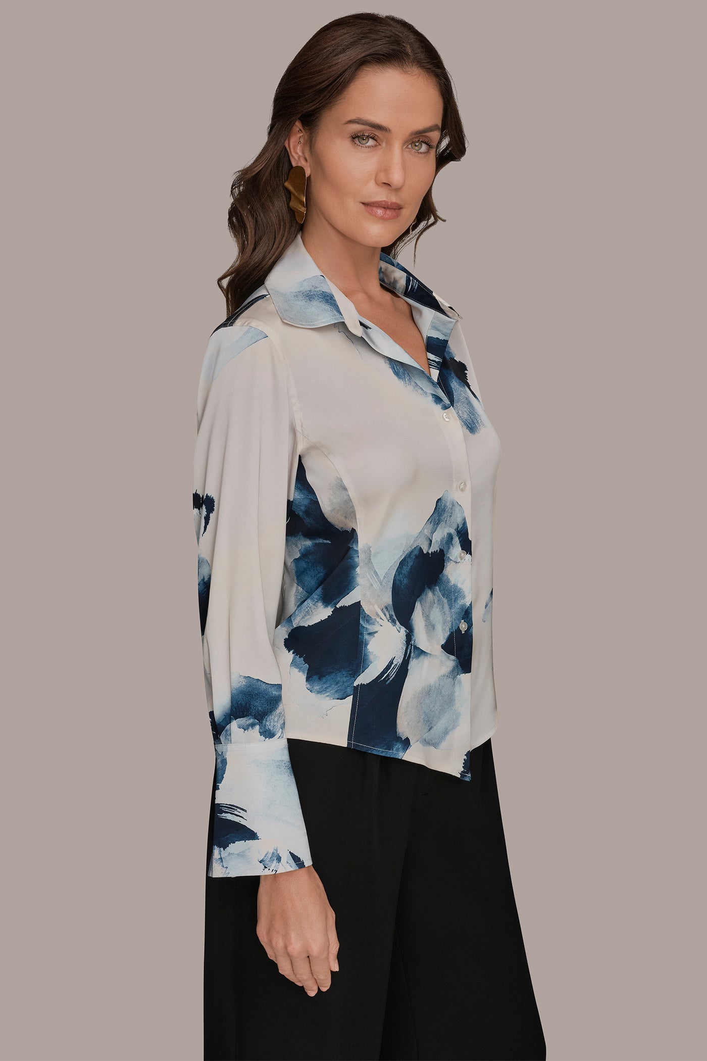Nightfall/Sea Mist FLORAL HIGH-LOW BLOUSE Donna Karan