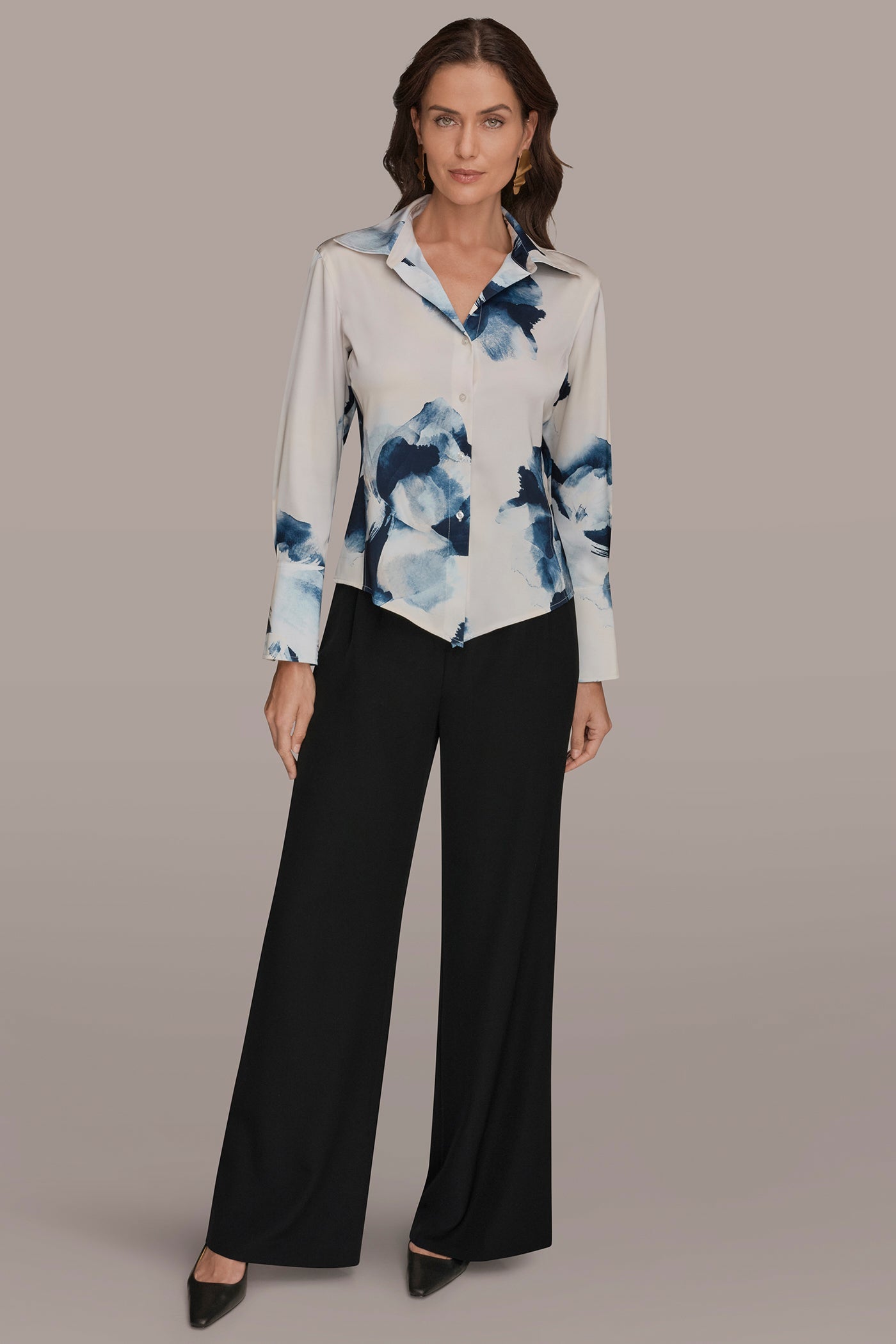 Nightfall/Sea Mist FLORAL HIGH-LOW BLOUSE Donna Karan