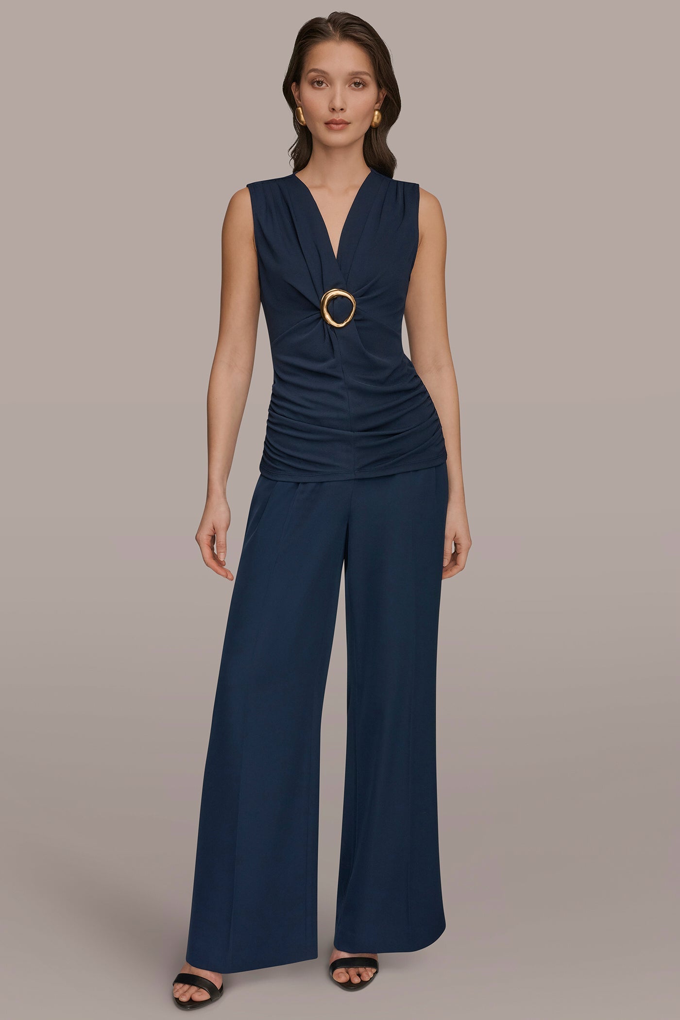 Nightfall DEEP V-NECK BUCKLE BLOUSE Donna Karan
