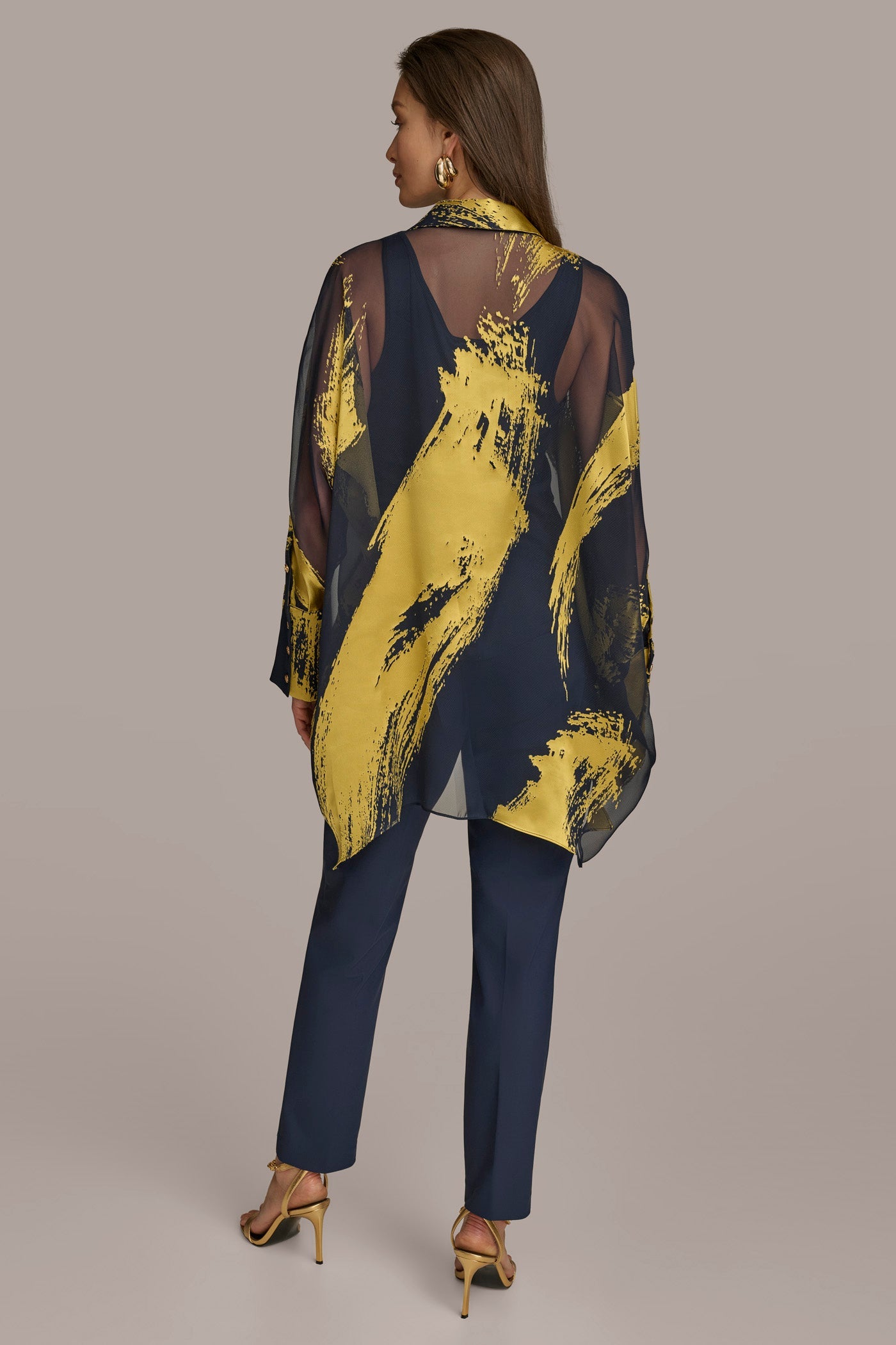 Nightfall/Gold PRINT COLLARED TUNIC Donna Karan