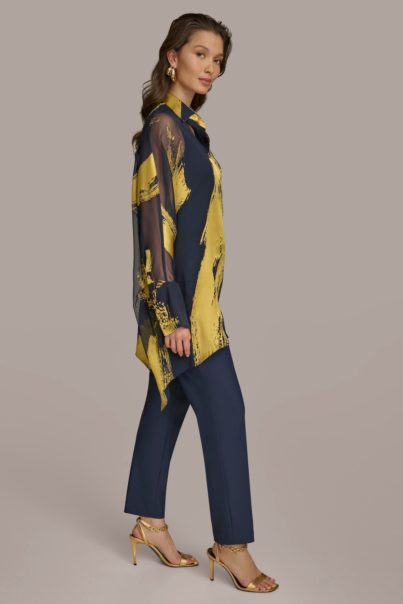 Nightfall/Gold PRINT COLLARED TUNIC Donna Karan