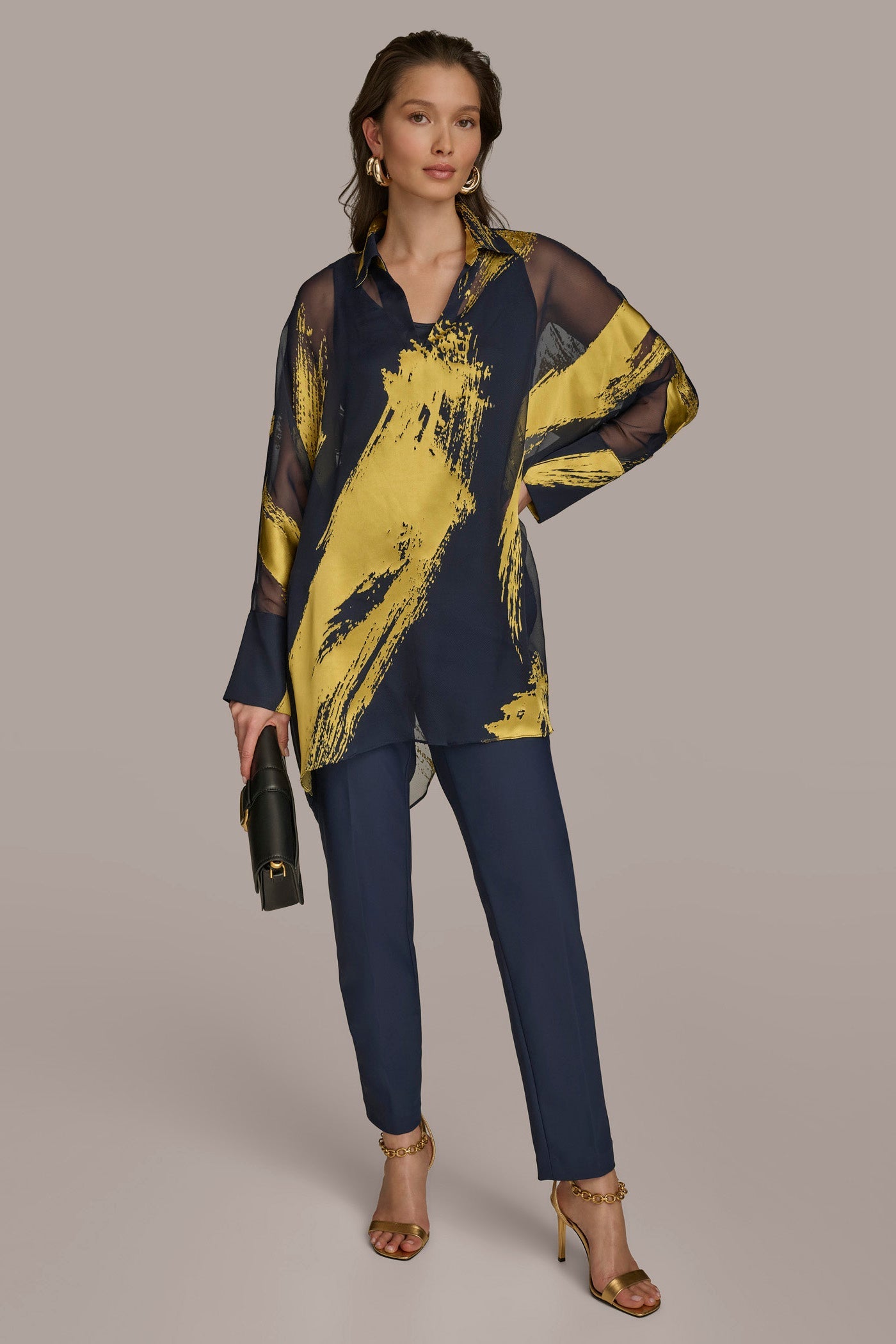 Nightfall/Gold PRINT COLLARED TUNIC Donna Karan
