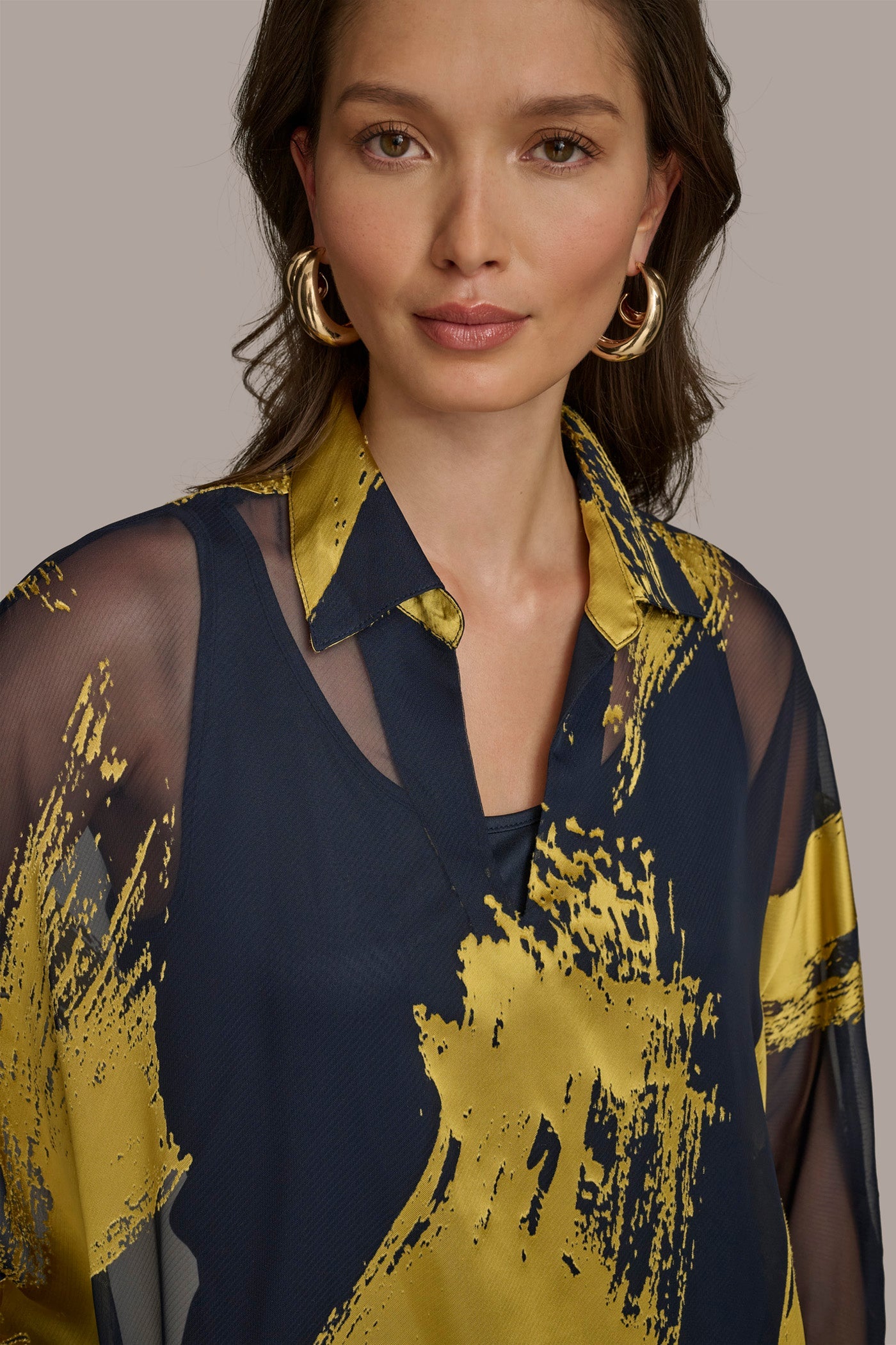Nightfall/Gold PRINT COLLARED TUNIC Donna Karan