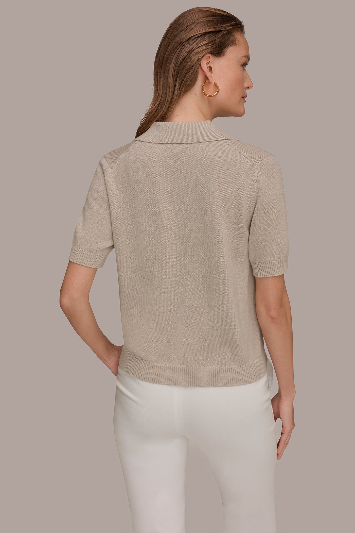 Tuscan Grey COTTON AND CASHMERE POLO SWEATER Donna Karan