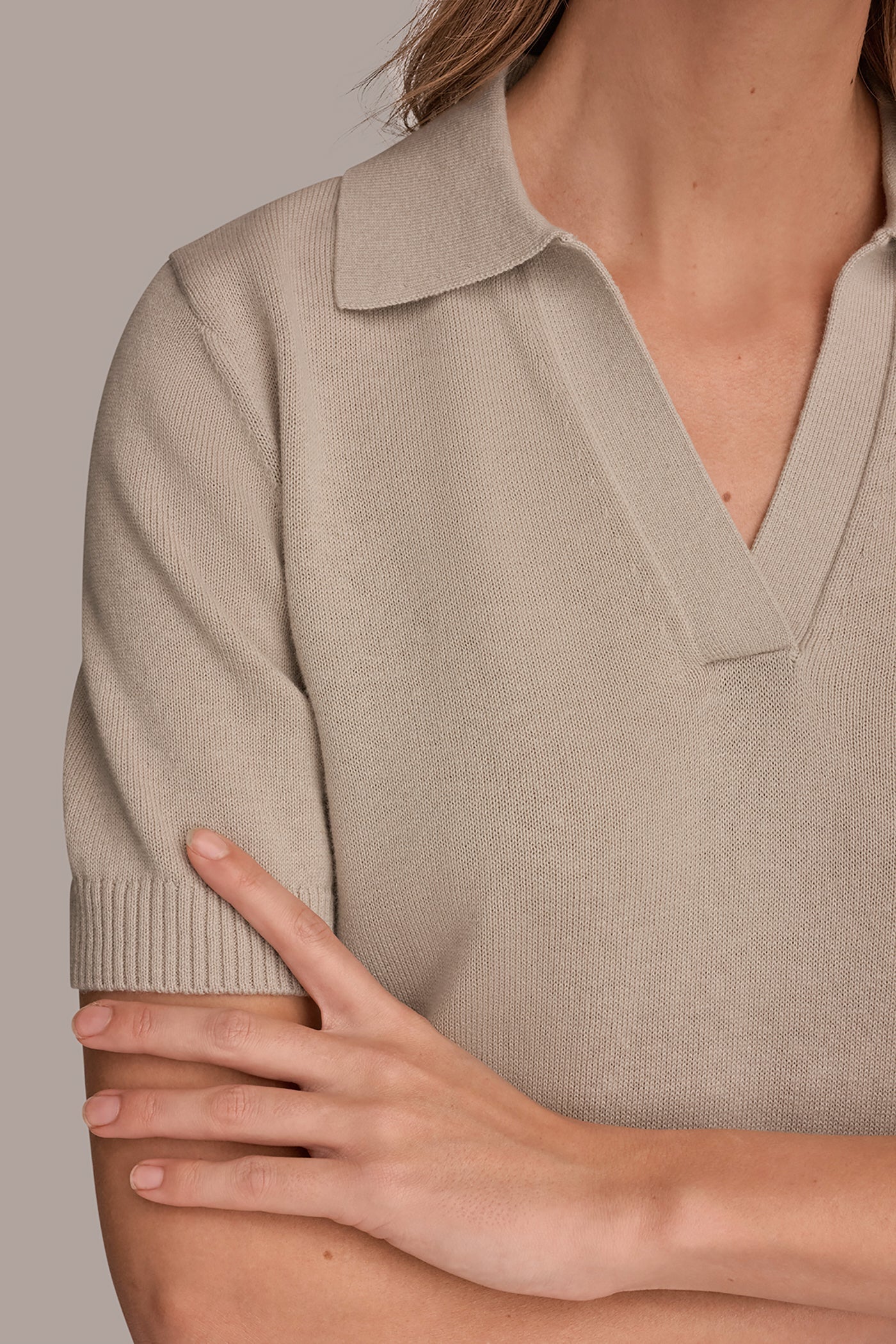 Tuscan Grey COTTON AND CASHMERE POLO SWEATER Donna Karan