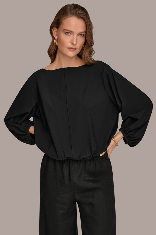 Black THE MODERN TRAVEL BALLOON SLEEVE BLOUSE Donna Karan