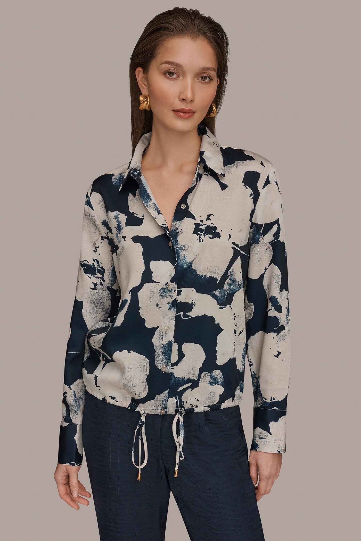Nightfall Multi DRAWSTRING HEM BLOUSE Donna Karan