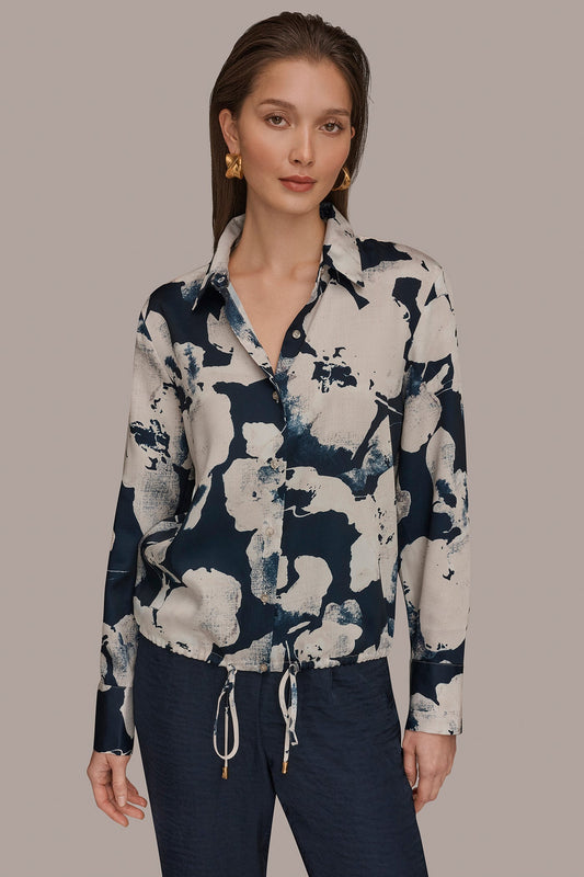 Nightfall Multi DRAWSTRING HEM BLOUSE Donna Karan