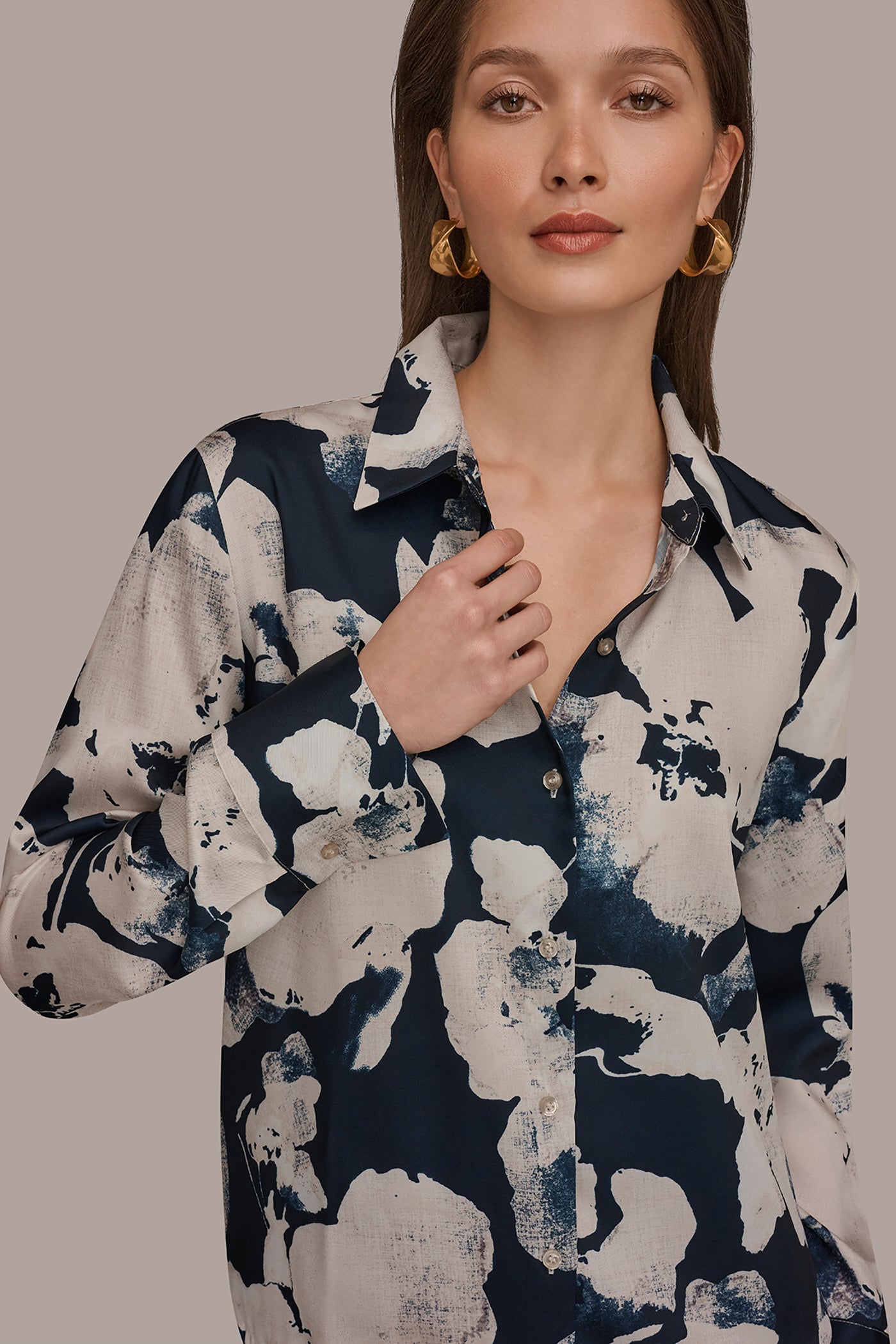 Nightfall Multi DRAWSTRING HEM BLOUSE Donna Karan
