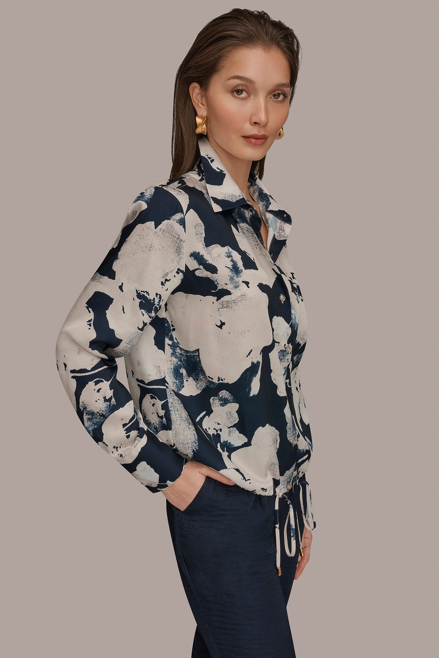 Nightfall Multi DRAWSTRING HEM BLOUSE Donna Karan