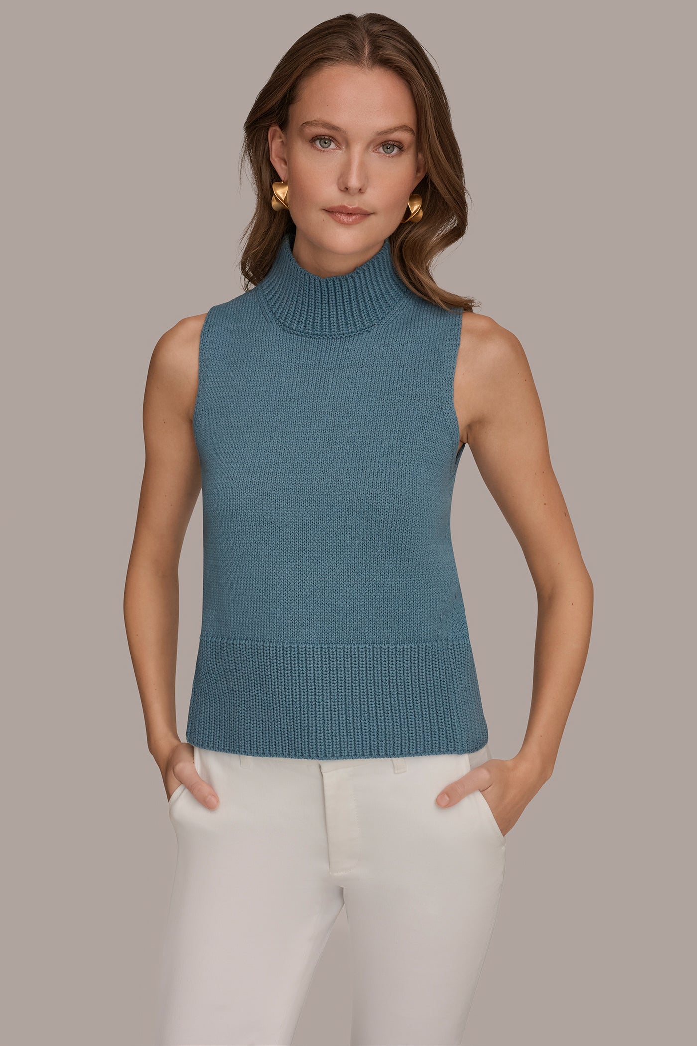 Washed Indigo SLEEVELESS A-LINE SWEATER Donna Karan