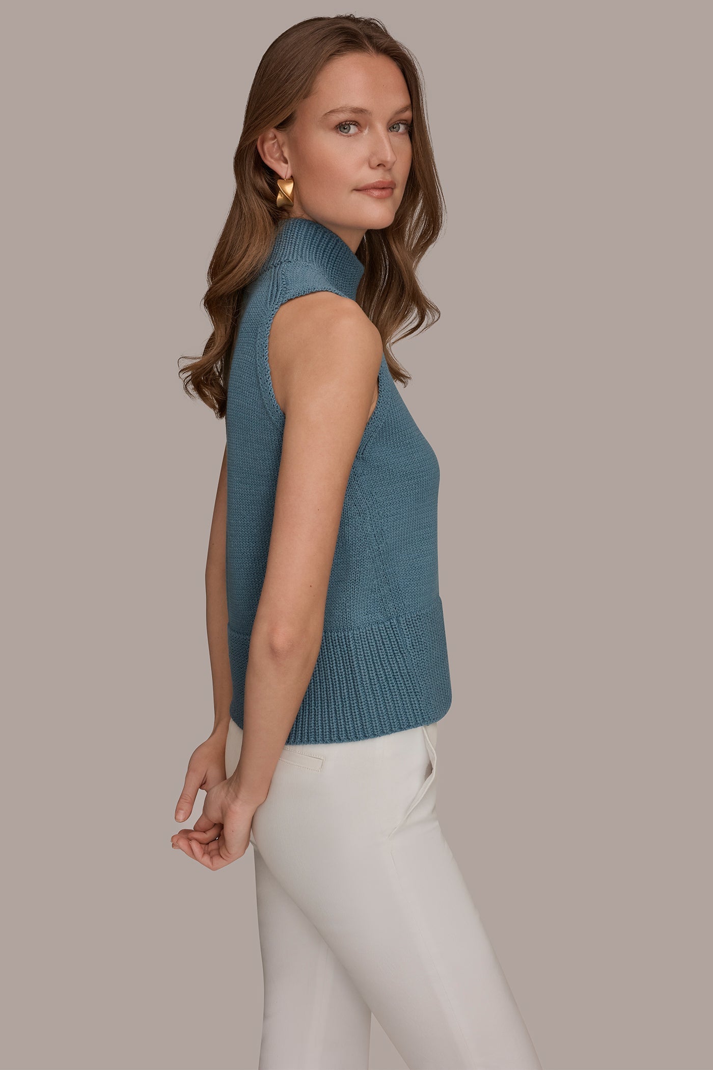 Washed Indigo SLEEVELESS A-LINE SWEATER Donna Karan