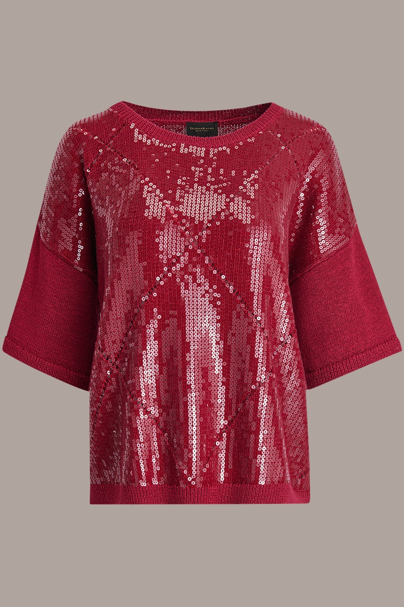 METROPOLITAN RED ELBOW-SLEEVE SEQUIN SWEATER Donna Karan