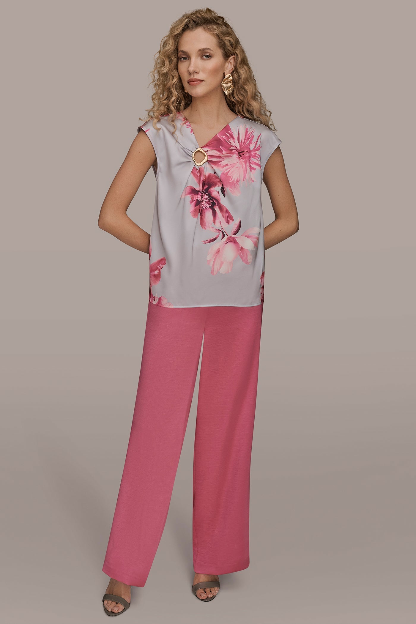 Pink Sand Multi CIRCLE KEYHOLE BLOUSE Donna Karan