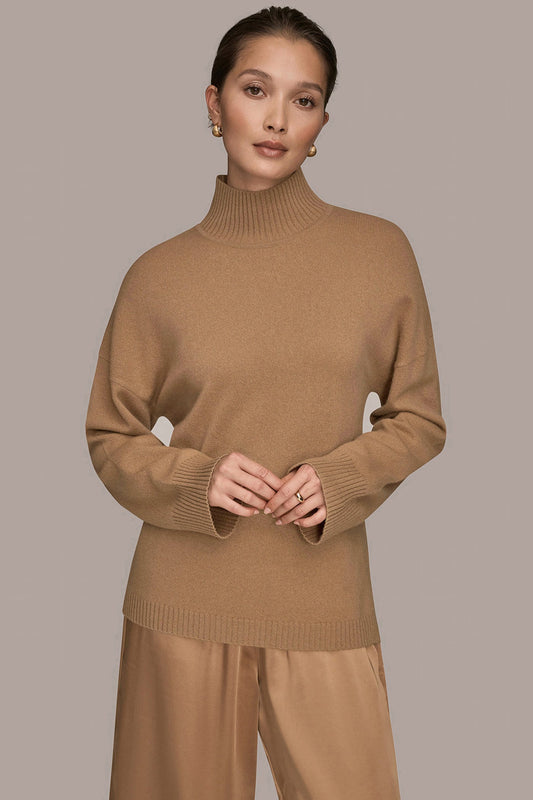 FAWN WOOL AND CASHMERE-BLEND MOCK-NECK SWEATER Donna Karan