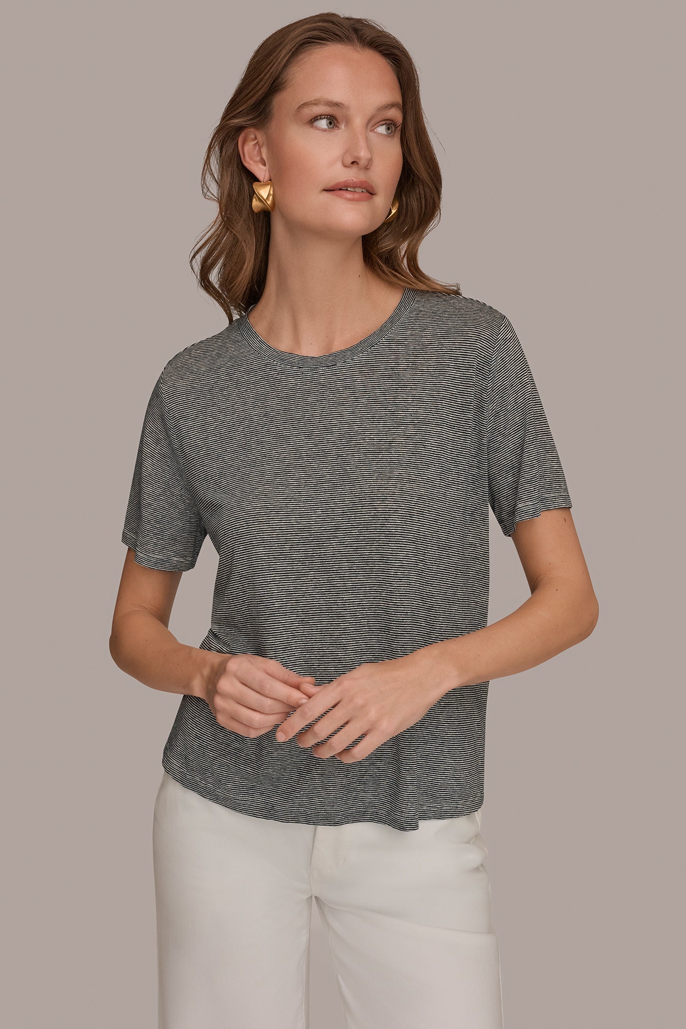Nightfall/Cream SHORT SLEEVE TEE Donna Karan