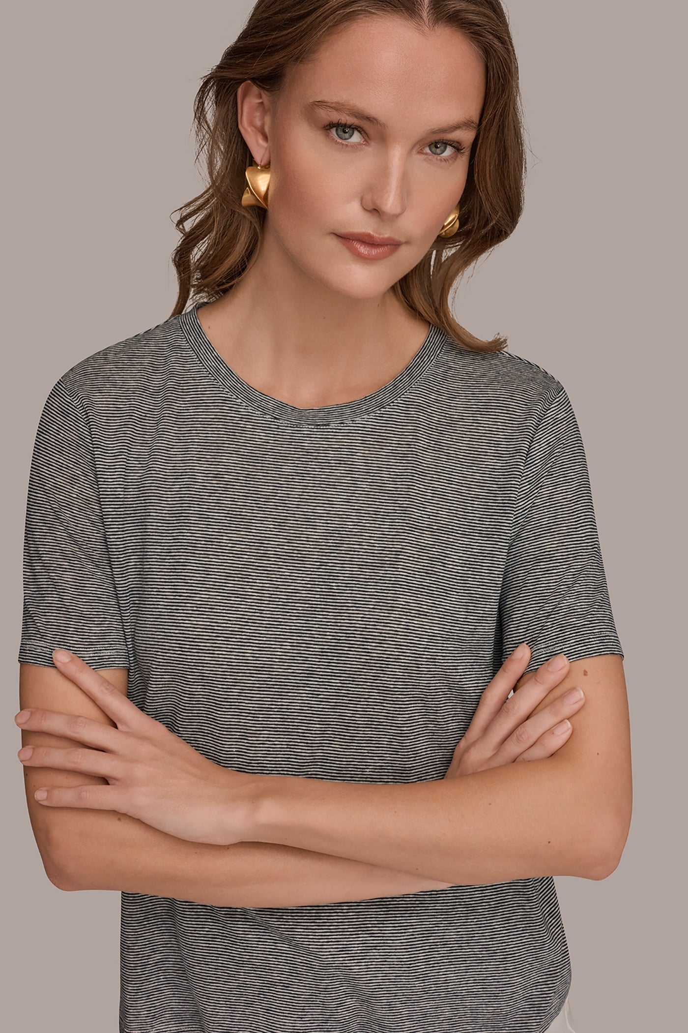 Nightfall/Cream SHORT SLEEVE TEE Donna Karan