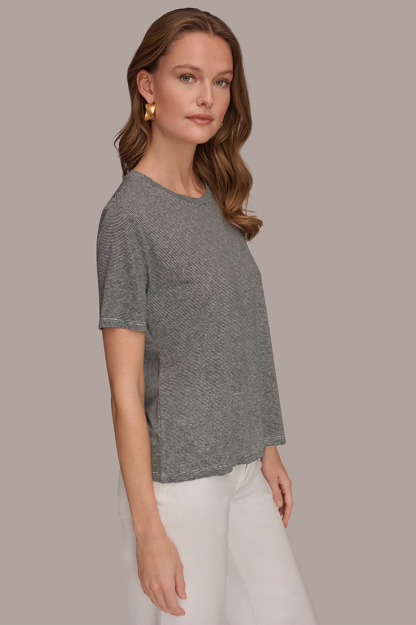 Nightfall/Cream SHORT SLEEVE TEE Donna Karan