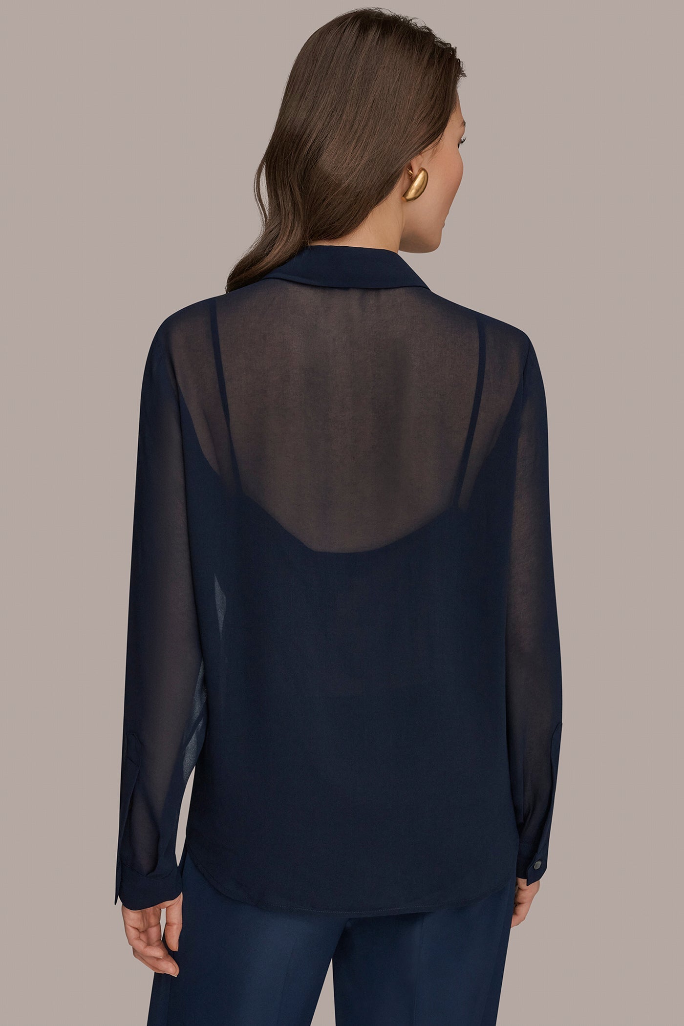 Nightfall/Gunmetal METALLIC BRUSHSTROKE BLOUSE Donna Karan
