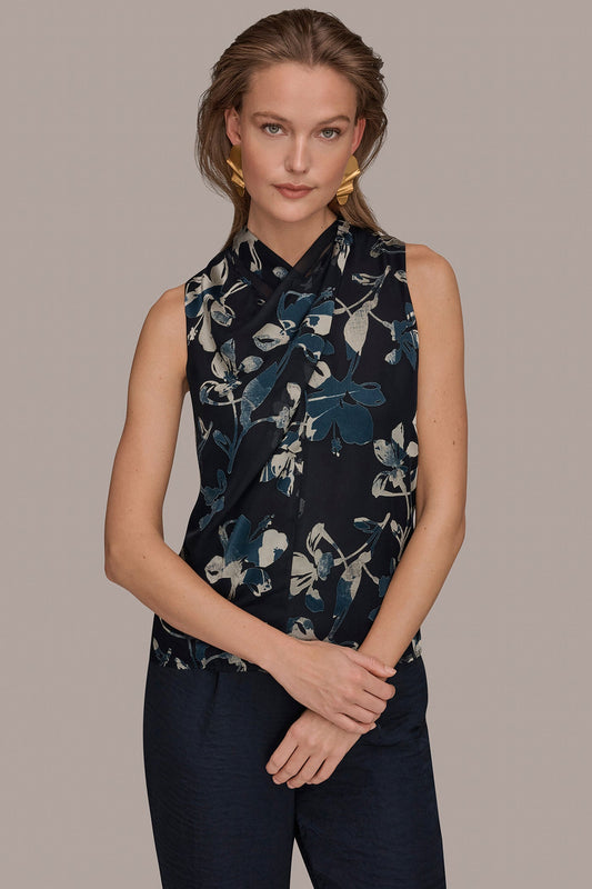 Nightfall Multi FLORAL CRISSCROSS TOP Donna Karan