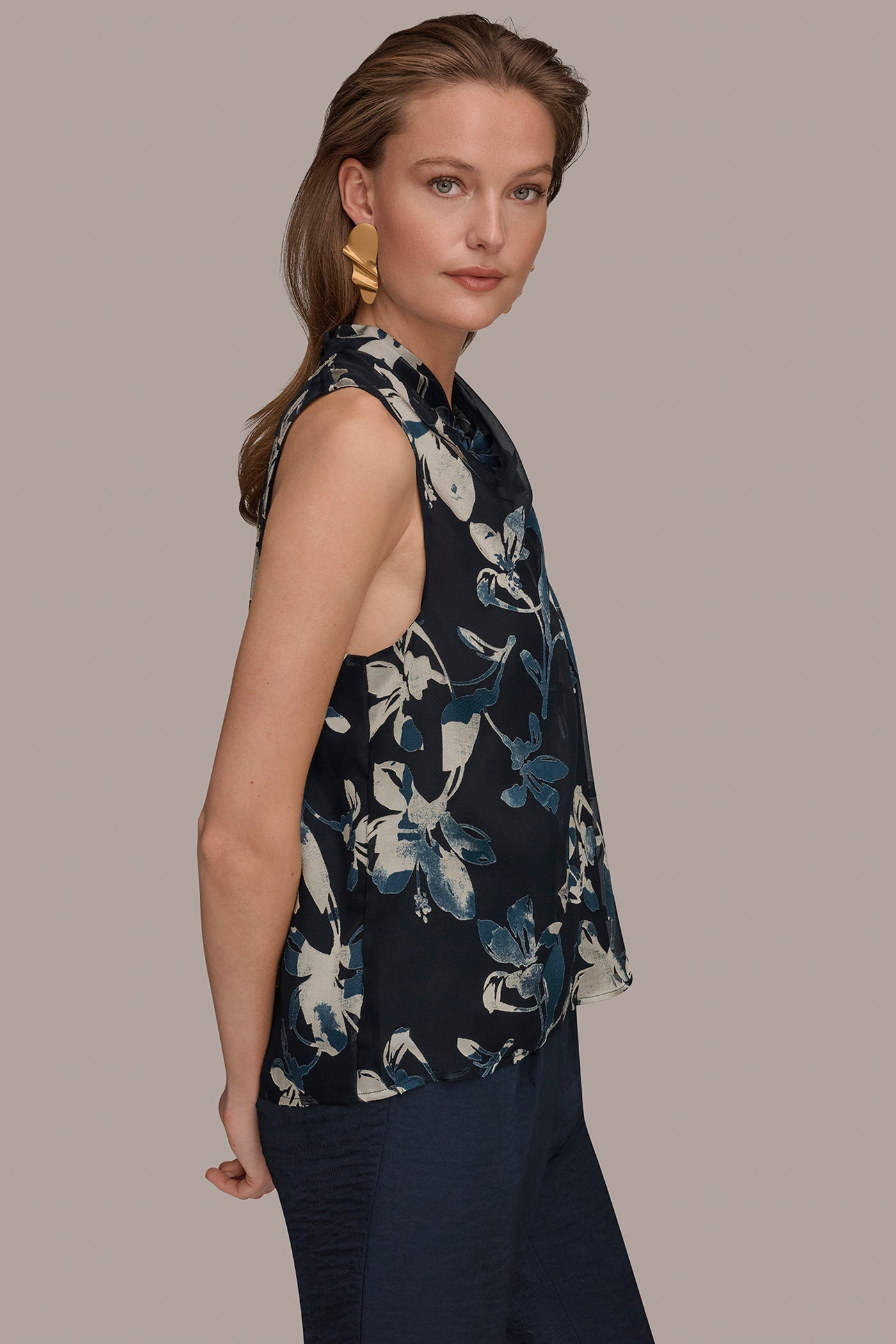 Nightfall Multi FLORAL CRISSCROSS TOP Donna Karan