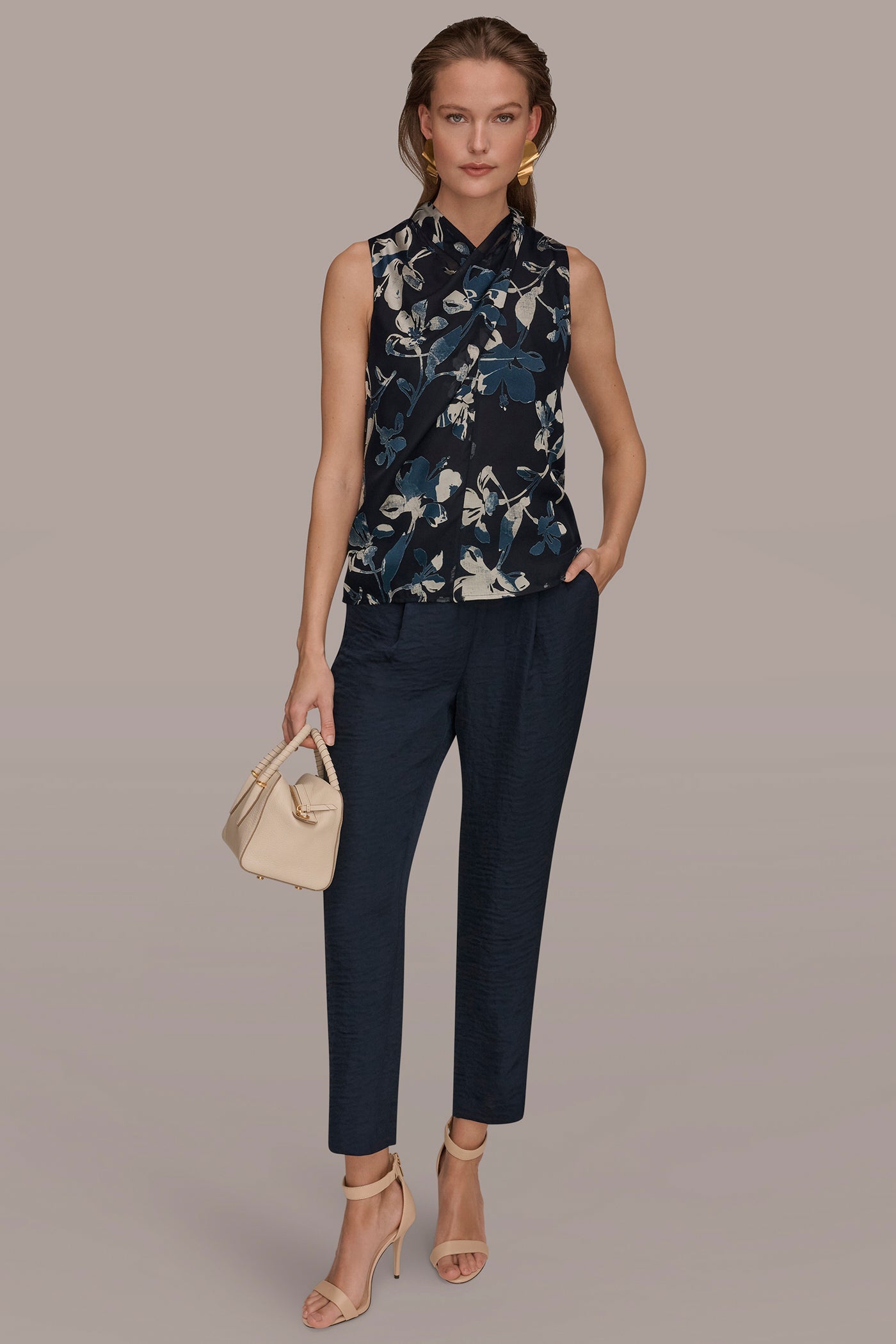 Nightfall Multi FLORAL CRISSCROSS TOP Donna Karan