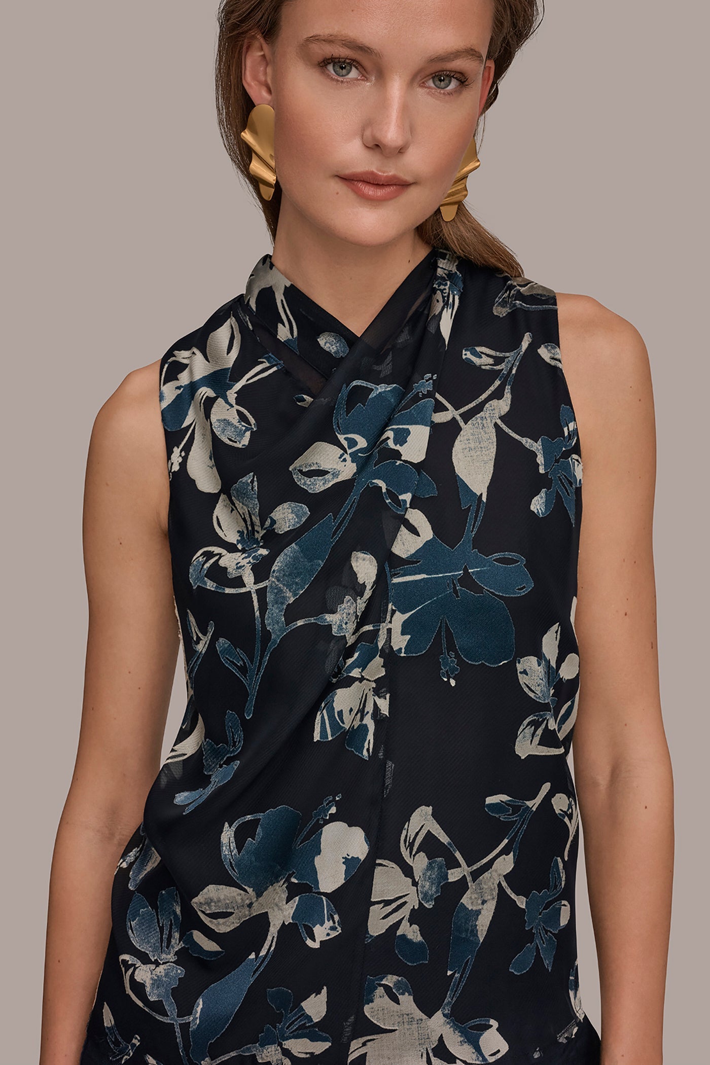Nightfall Multi FLORAL CRISSCROSS TOP Donna Karan