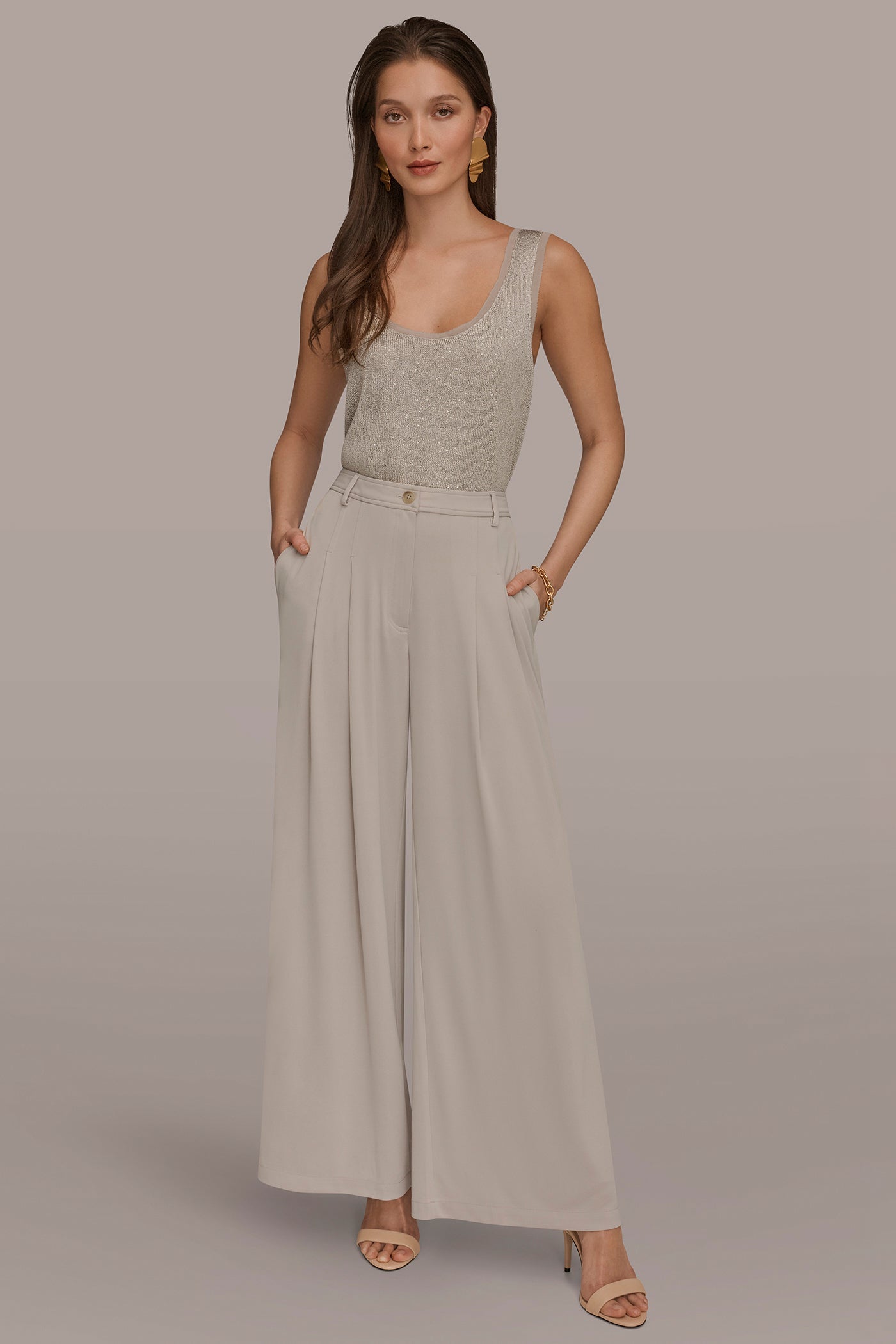 Tuscan Grey PLEATED KNIT PANT Donna Karan