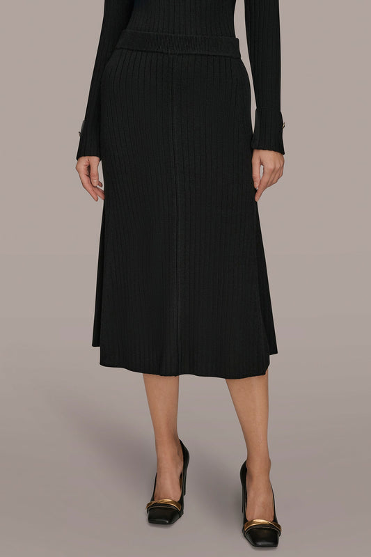 Black RIBBED SWEATER MIDI A-LINE SKIRT Donna Karan