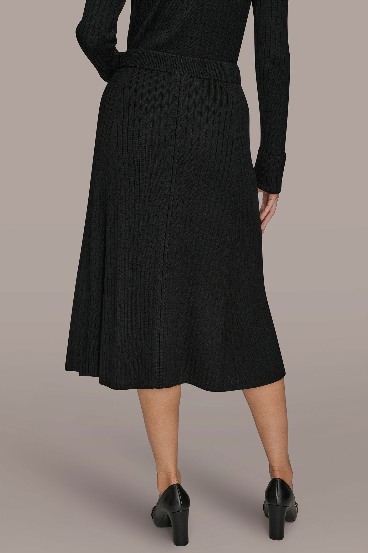 Black RIBBED SWEATER MIDI A-LINE SKIRT Donna Karan