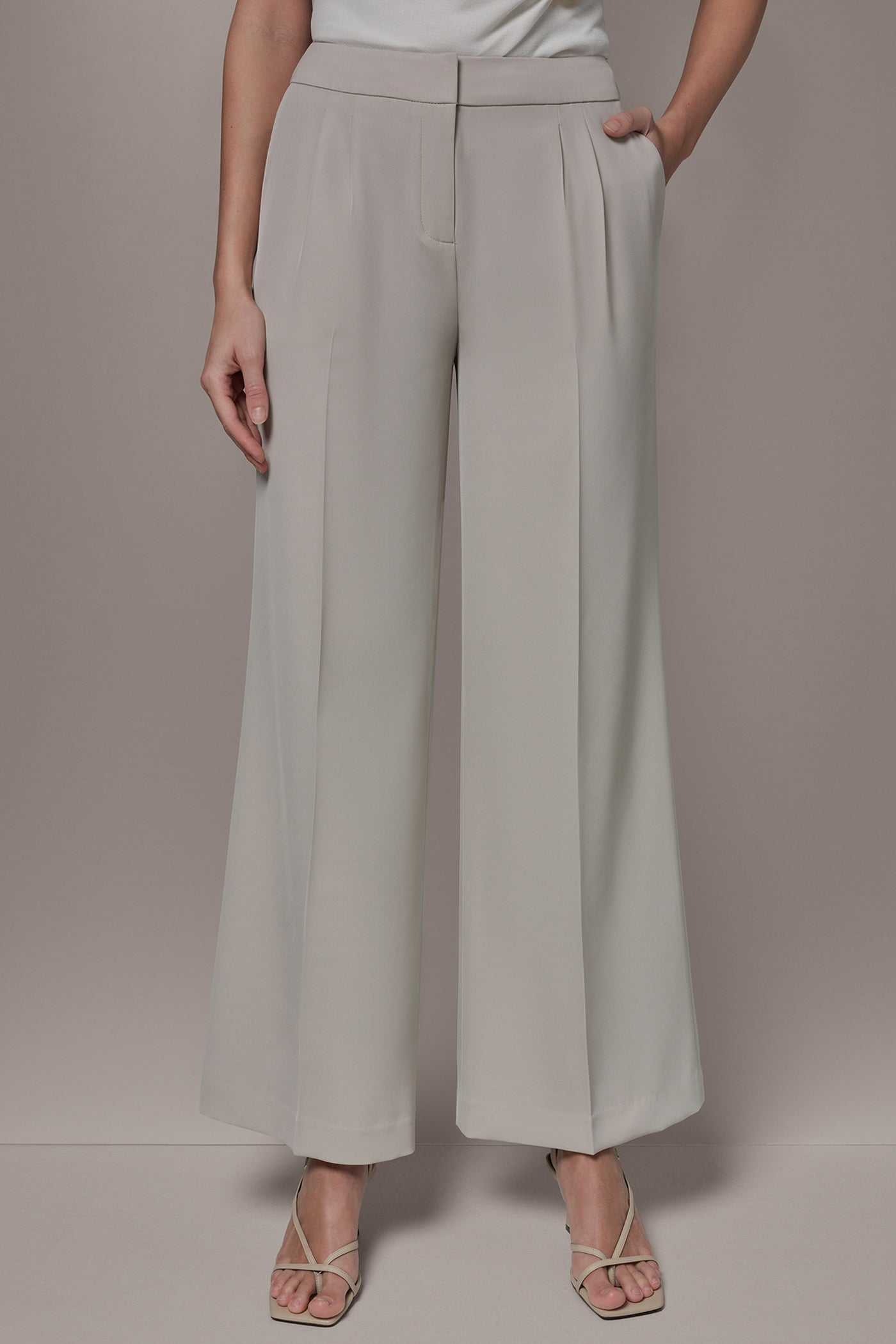 Tuscan Grey MID-RISE PLEATED WIDE-LEG SUIT PANT Donna Karan