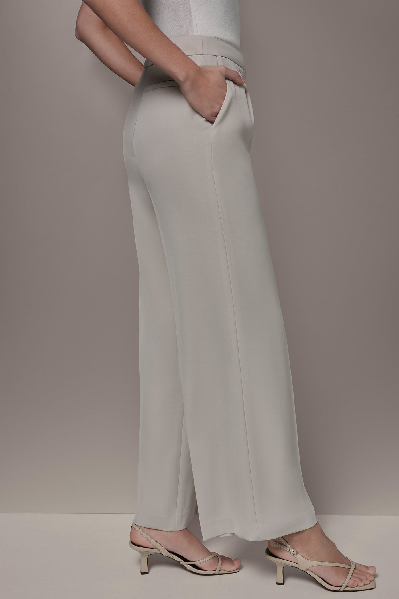 Tuscan Grey MID-RISE PLEATED WIDE-LEG SUIT PANT Donna Karan