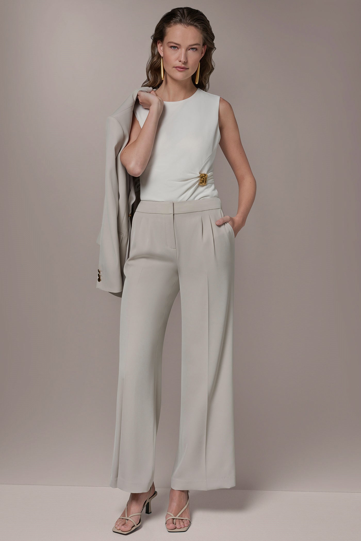 Tuscan Grey MID-RISE PLEATED WIDE-LEG SUIT PANT Donna Karan