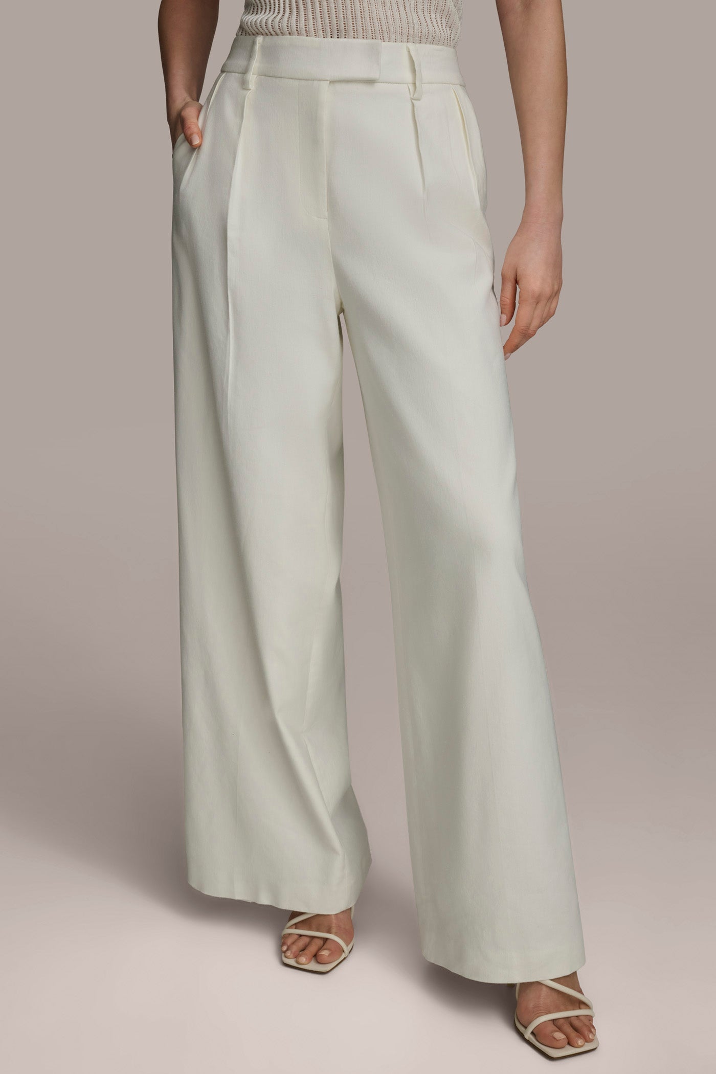 CREAM PLEATED WIDE LEG PANT Donna Karan