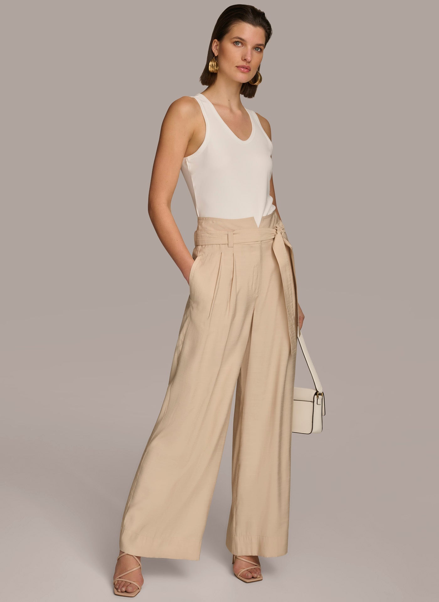 Sand HIGH WAIST WIDE LEG PANT Donna Karan